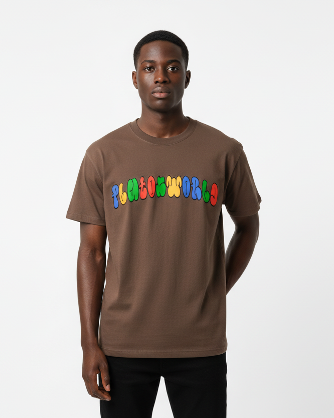 PlutosWorld Rainbow Font Cotton Tee-Shirt