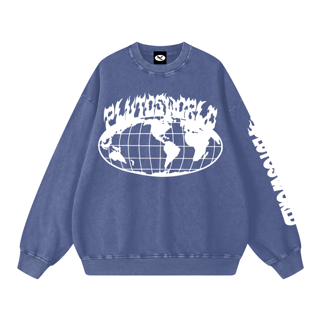 PLUTOSWORLD Wide Globe Snow Washed Oversized Sweatshirt