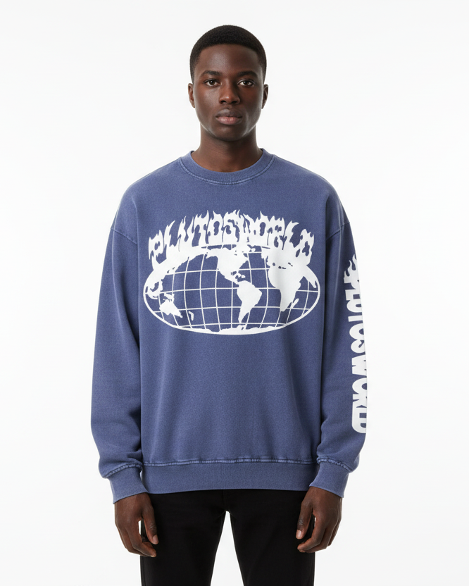 PLUTOSWORLD Wide Globe Snow Washed Oversized Sweatshirt