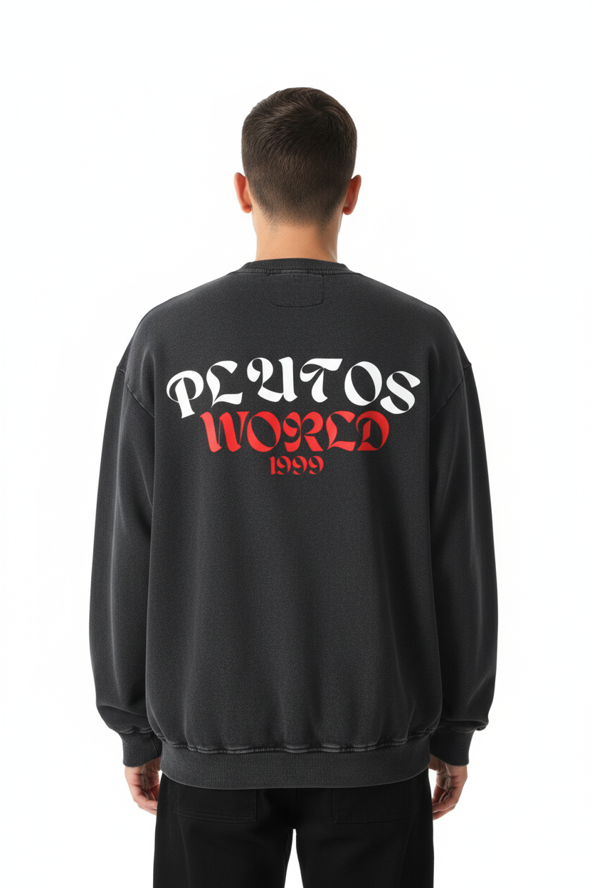 Plutos World White Snow Washed Oversized Sweatshirt