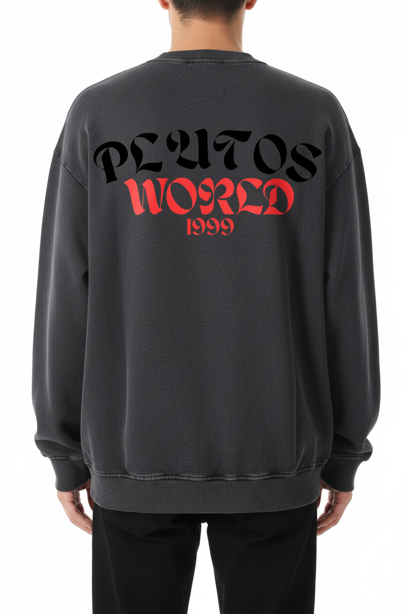 Plutos World Black Snow Washed Oversized Sweatshirt