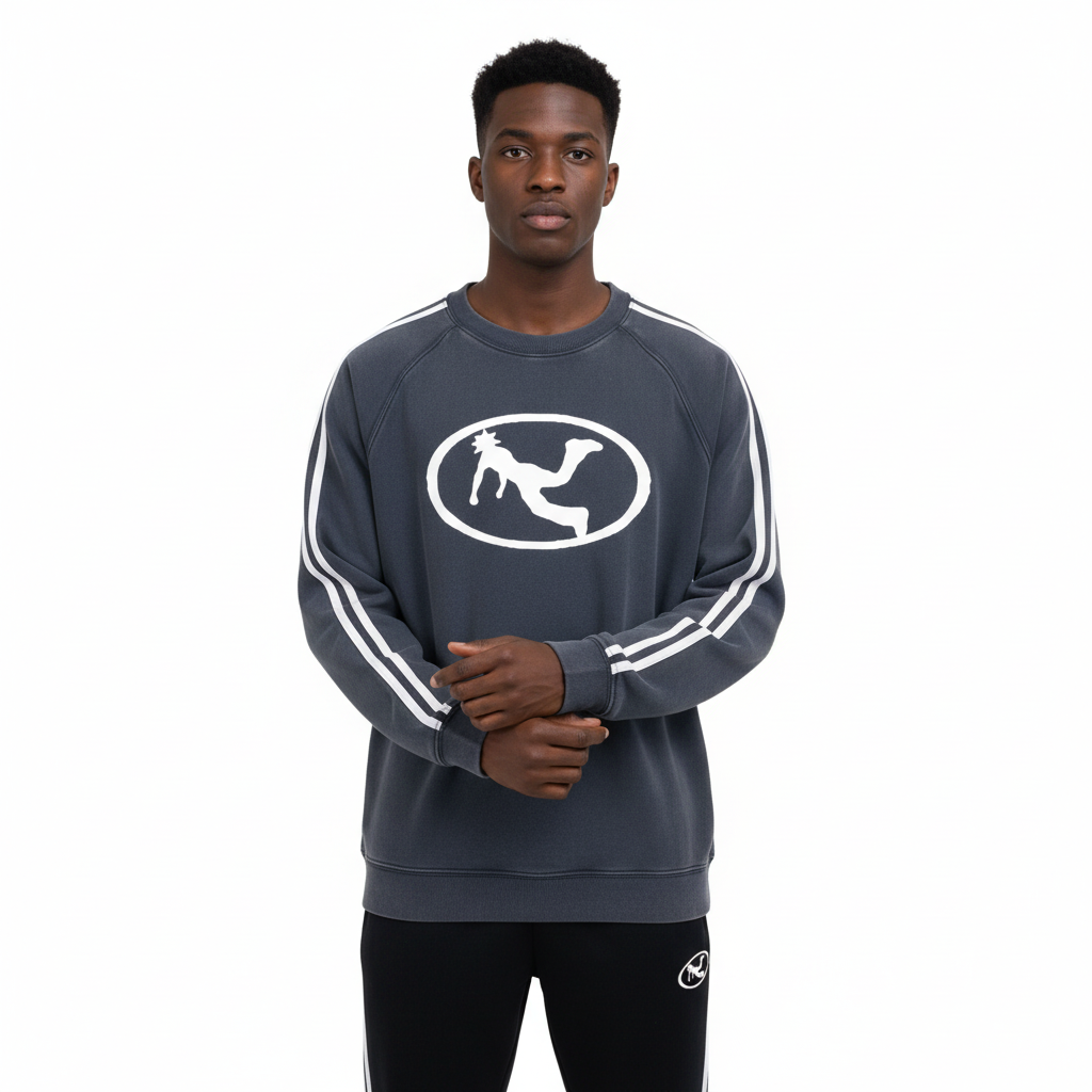 Pluto White Oval Logo Snow Washed Tape Sweatshirt