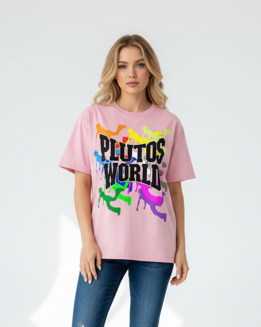 PLUTOSWORLD Color Logo Cotton Tee-Shirt
