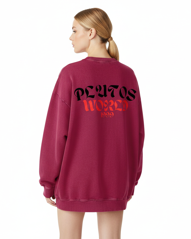 Plutos World Black Snow Washed Oversized Sweatshirt