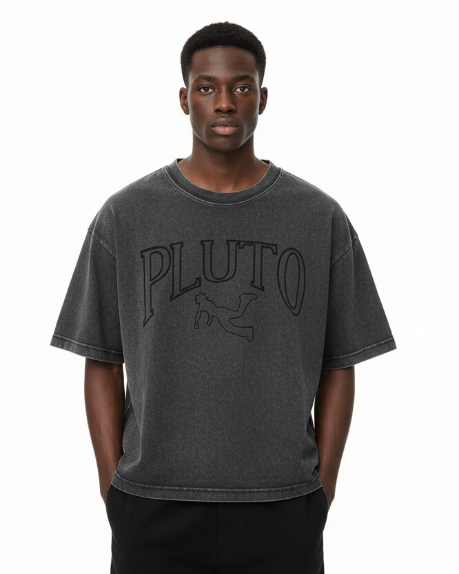 Pluto Angel Outline Mineral Wash Boxy Cotton Tee-Shirt