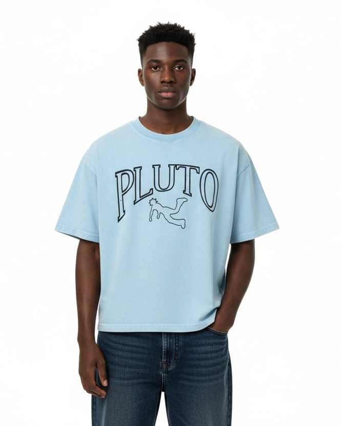 Pluto Angel Outline Mineral Wash Boxy Cotton Tee-Shirt