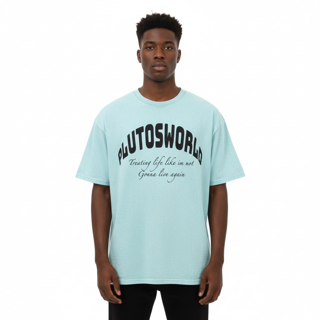 PlutosWorld Black Globe Snow Washed Oversized Tee-Shirt