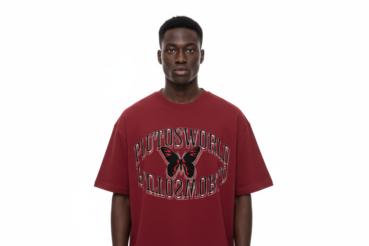 Plutos World Red Butterfly Cotton Tee-Shirt