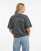 PlutosWorld White Globe Snow Washed Oversized Tee-Shirt