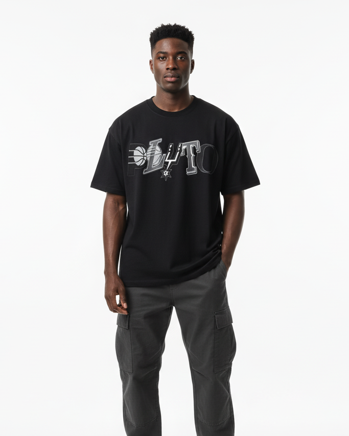 PLUTO Sports Lettering Cotton Tee-Shirt