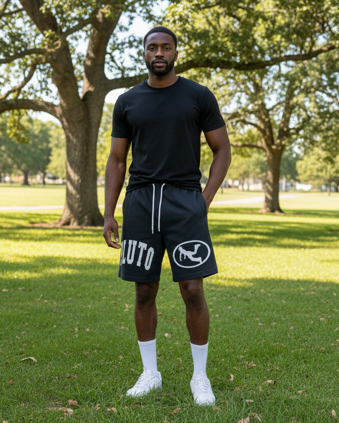 PLUTO Oval Logo Vintage Wash Cotton Shorts