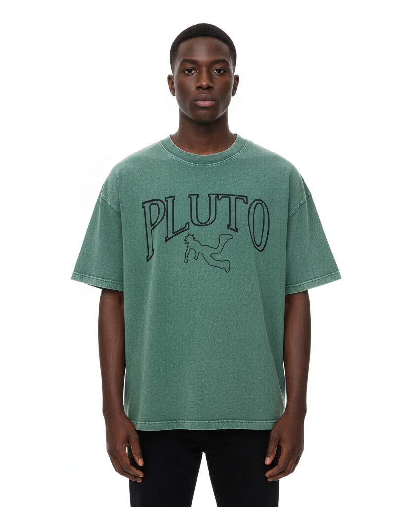 Pluto Angel Outline Mineral Wash Boxy Cotton Tee-Shirt