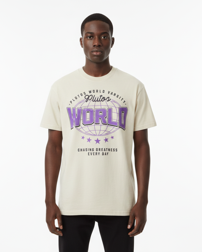 Plutos World Varsity Vintage Cotton Tee-Shirt