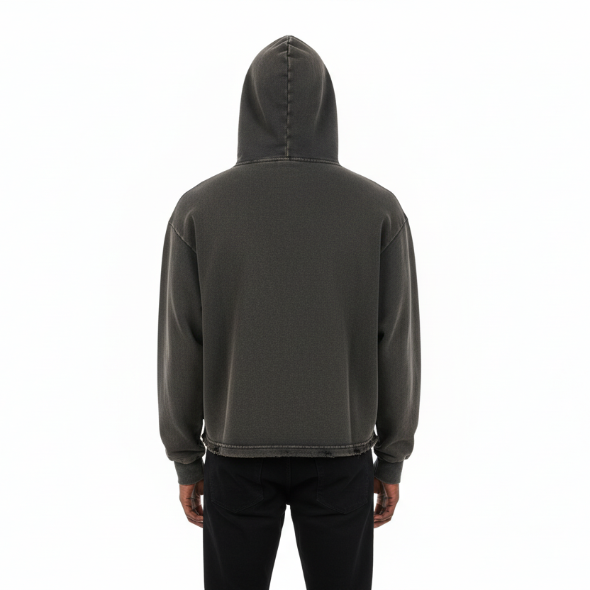 Pluto White Oval Logo Vintage Washed Frayed-Hem Hoodie
