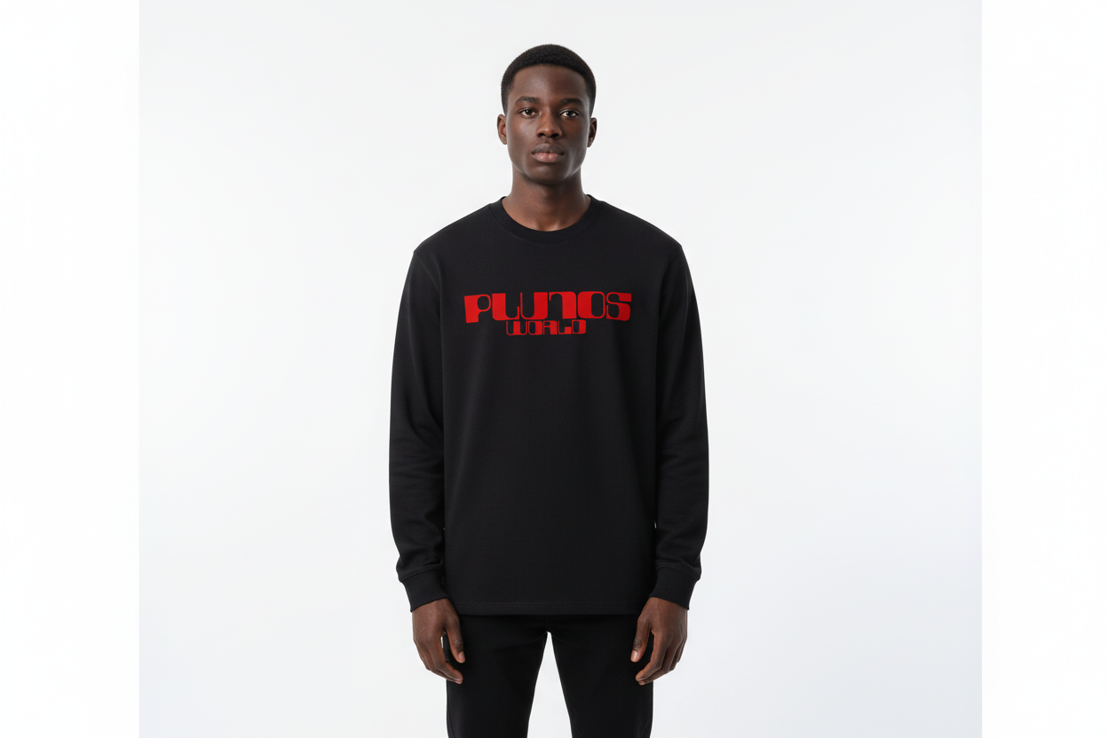 Pluto World RED FACE Essential Crewneck Long-Sleeve Shirt