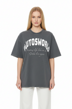 PlutosWorld White Globe Snow Washed Oversized Tee-Shirt