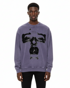 Black Pluto Face Acid Wash Oversize Long Sleeve T-Shirt