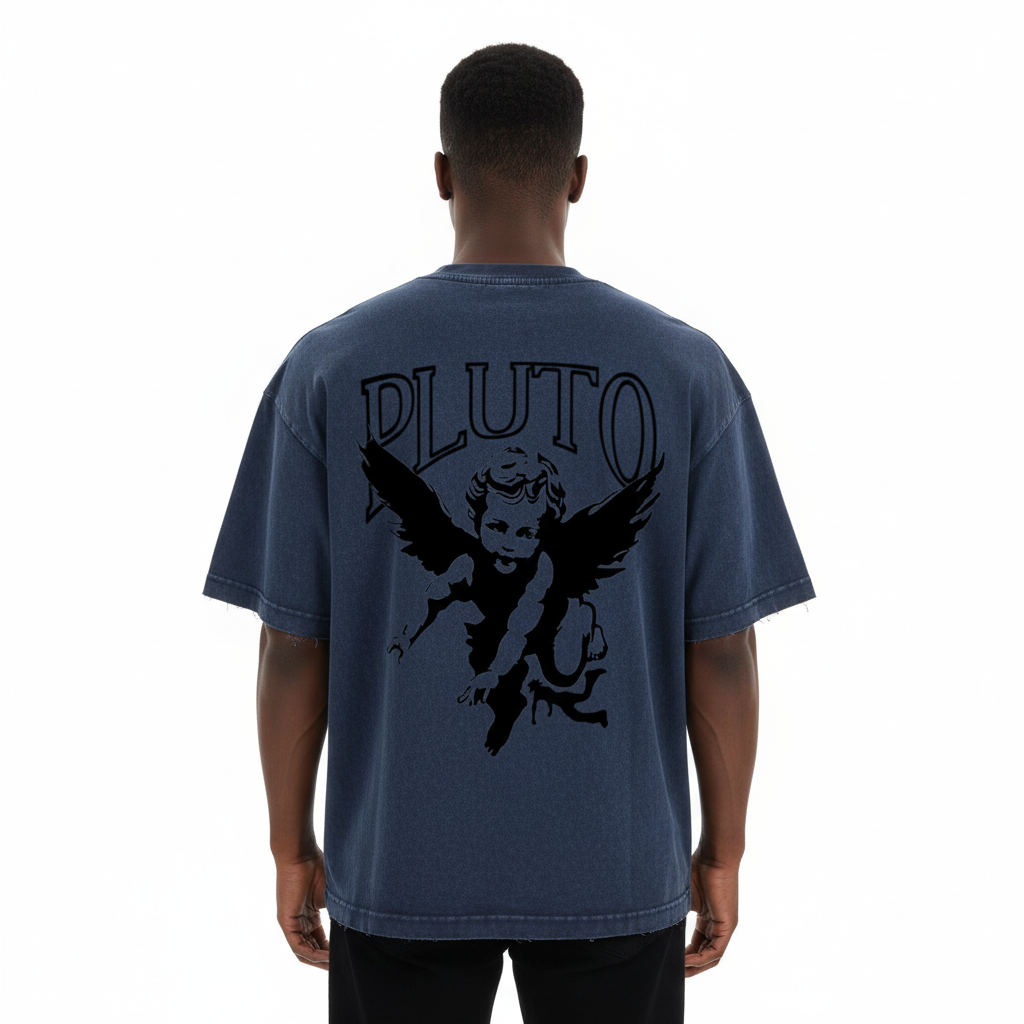 Pluto Angel Outline Mineral Wash Boxy Cotton Tee-Shirt