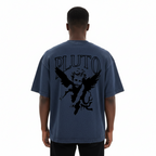 Pluto Angel Outline Mineral Wash Boxy Cotton Tee-Shirt