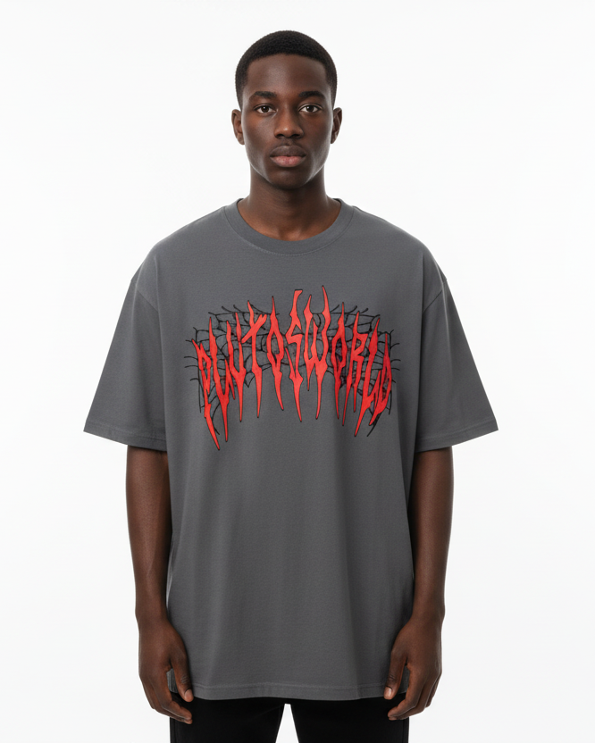 PlutosWorld Black Web Cotton Tee-Shirt