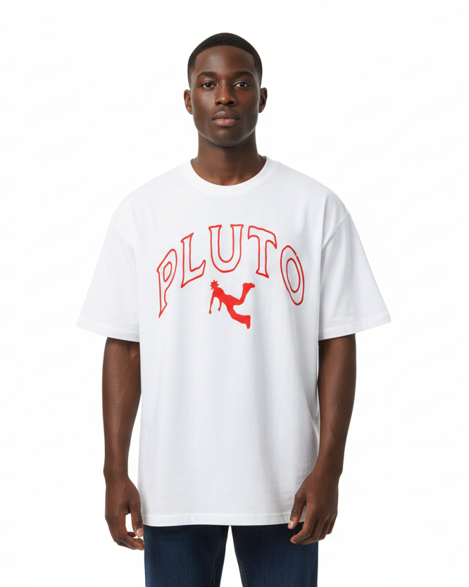 RED Pluto Outline Cotton Boxy Tee-Shirt