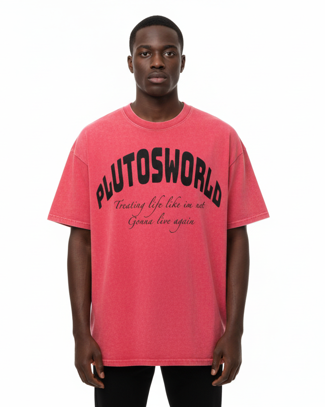 PlutosWorld Black Globe Snow Washed Oversized Tee-Shirt
