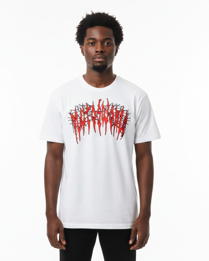 PlutosWorld Black Web Cotton Tee-Shirt