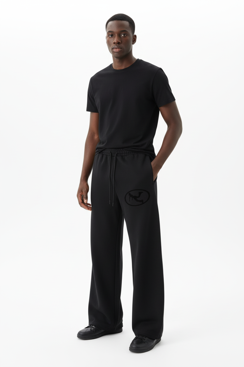 Pluto Black Oval Logo Straight-Leg Sweatpants
