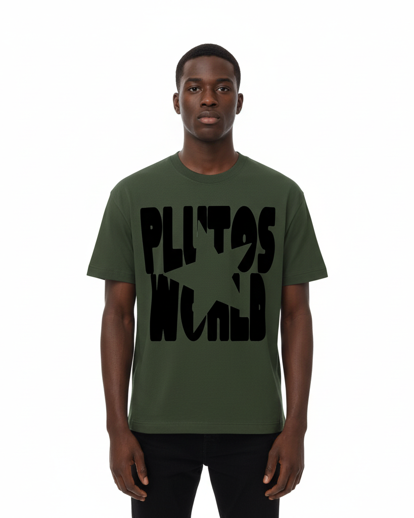 PlutosWorld Black Star Cotton Boxy Tee-Shirt