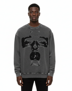 Black Pluto Face Acid Wash Oversize Long Sleeve T-Shirt
