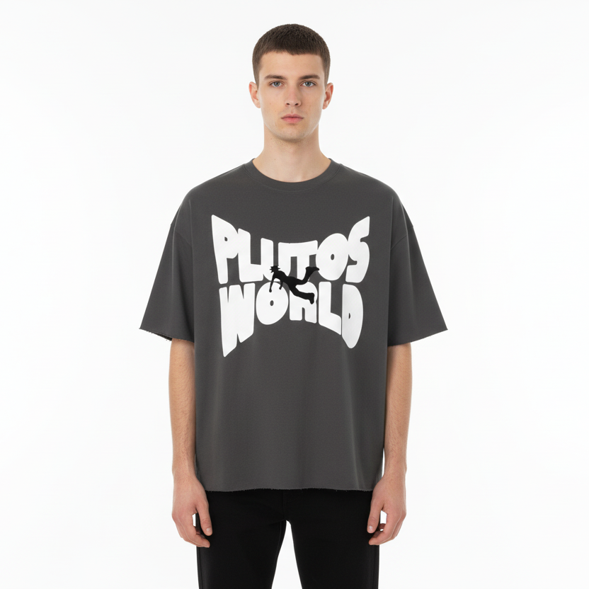 Plutos World Bulk Boxy Half-Sleeve Raw-Edge Tee-Shirt