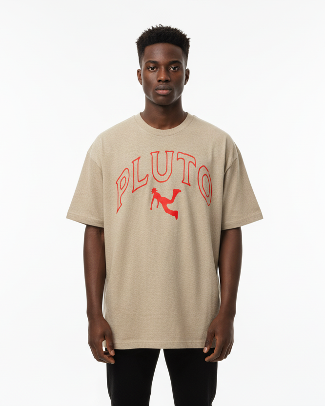 RED Pluto Outline Cotton Boxy Tee-Shirt