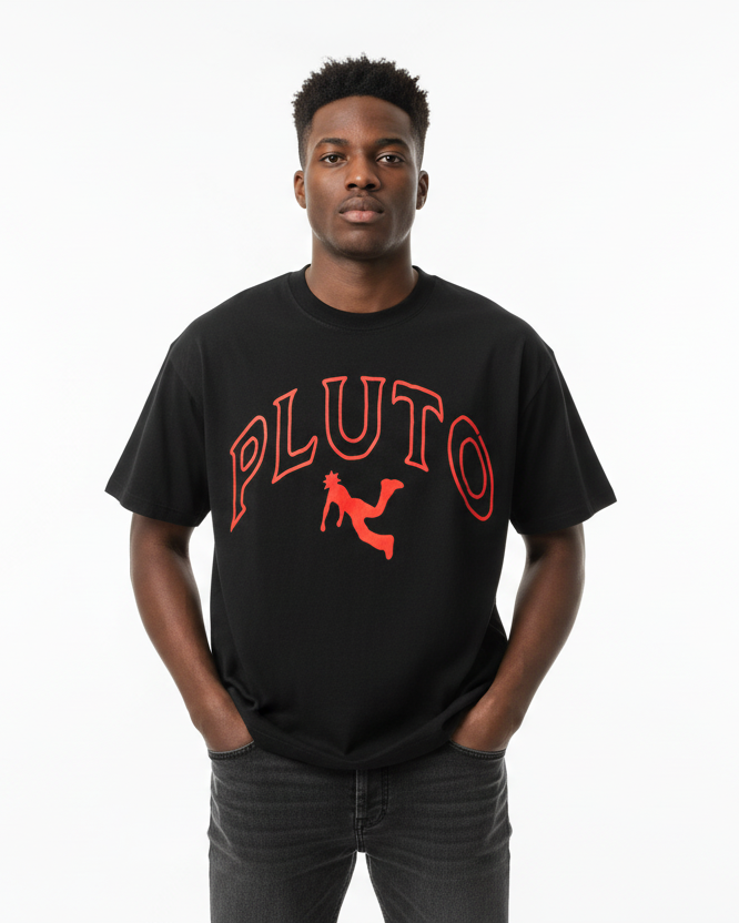 RED Pluto Outline Cotton Boxy Tee-Shirt