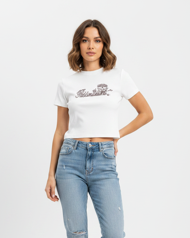 Women's Ressentiment Skull Slim Fit Mock Neck T-Shirt