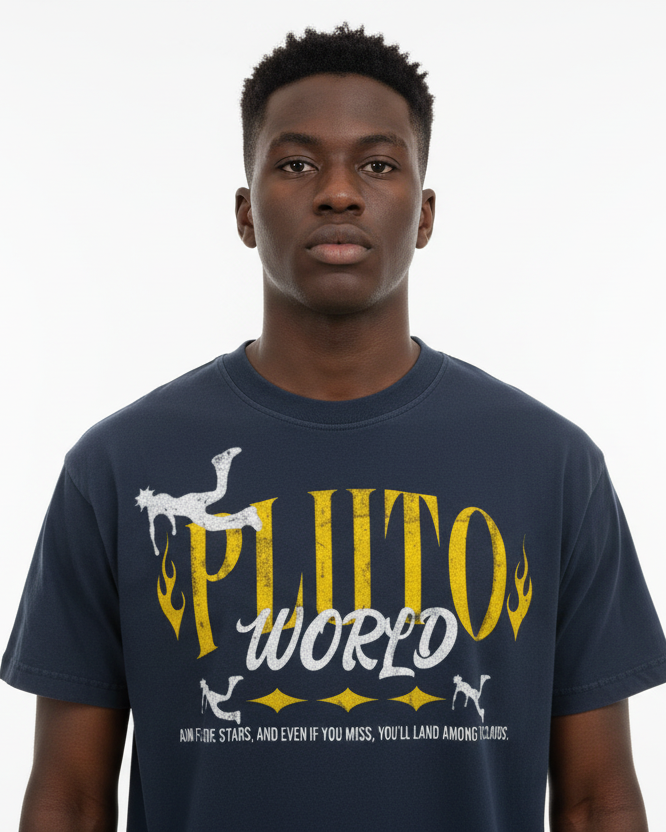 Pluto World Yellow Fire Vintage Cotton Tee-Shirt