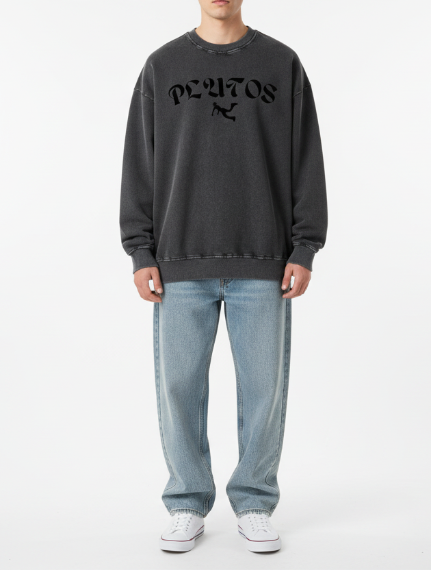 Plutos World Black Snow Washed Oversized Sweatshirt