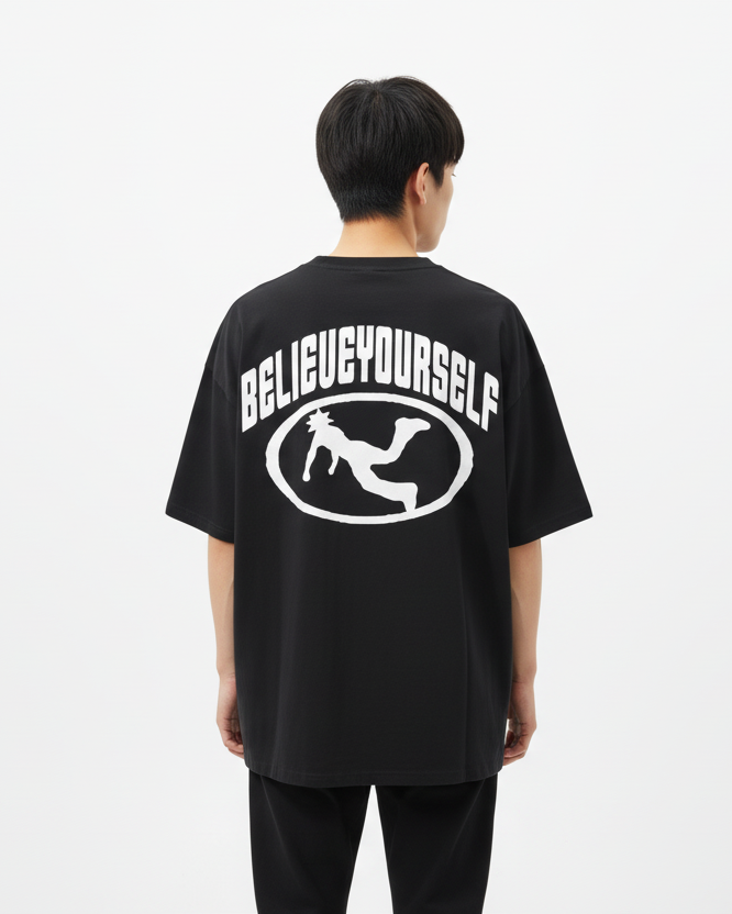Plutos Believe Yourself Streetwear Loose Cotton Tee-Shirt