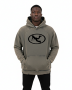 Pluto Black Oval Logo Vintage Washed Frayed-Hem Hoodie