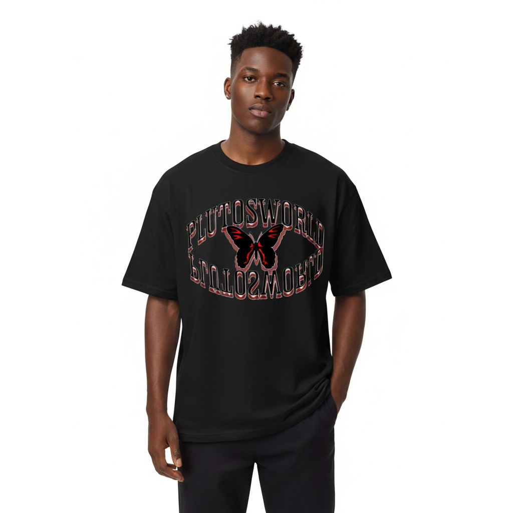 Plutos World Red Butterfly Cotton Tee-Shirt