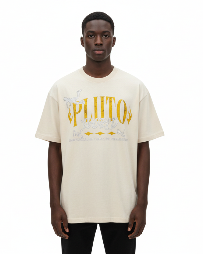 Pluto World Yellow Fire Vintage Cotton Tee-Shirt