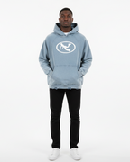 Pluto White Oval Logo Vintage Washed Frayed-Hem Hoodie