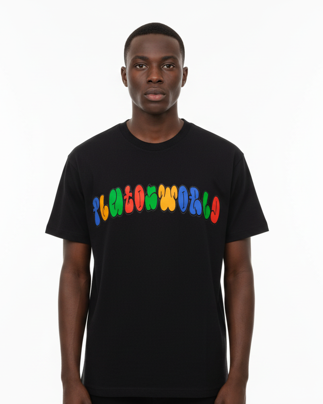 PlutosWorld Rainbow Font Cotton Tee-Shirt