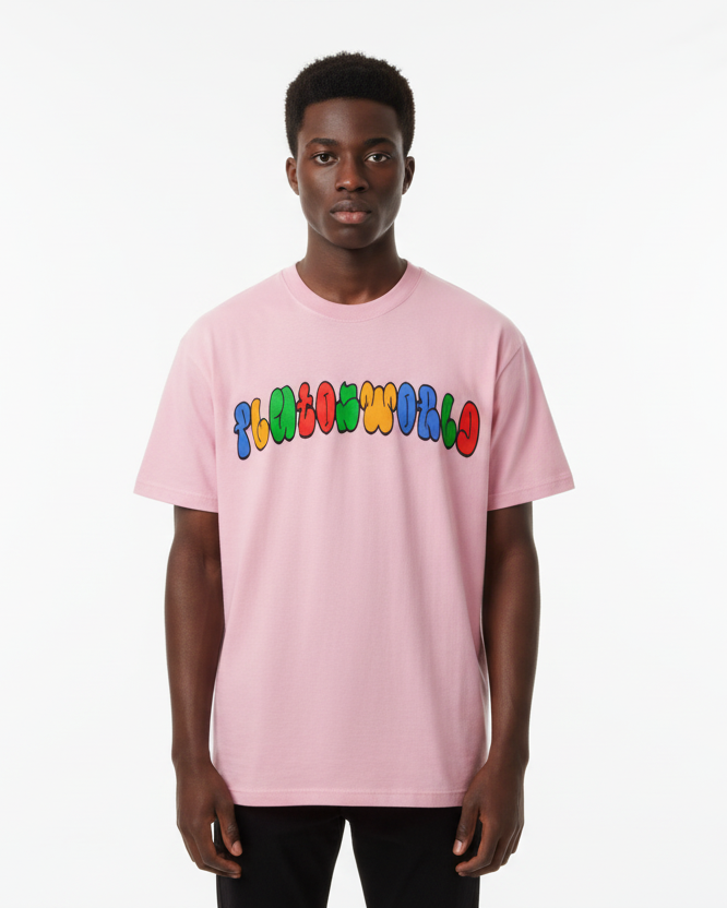 PlutosWorld Rainbow Font Cotton Tee-Shirt