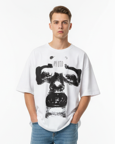 Pluto Cross Face Loose Cotton Tee-Shirt