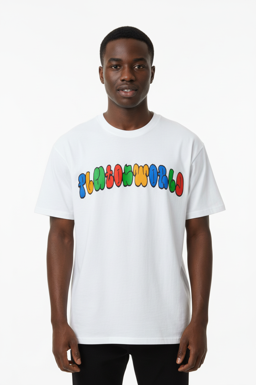 PlutosWorld Rainbow Font Cotton Tee-Shirt