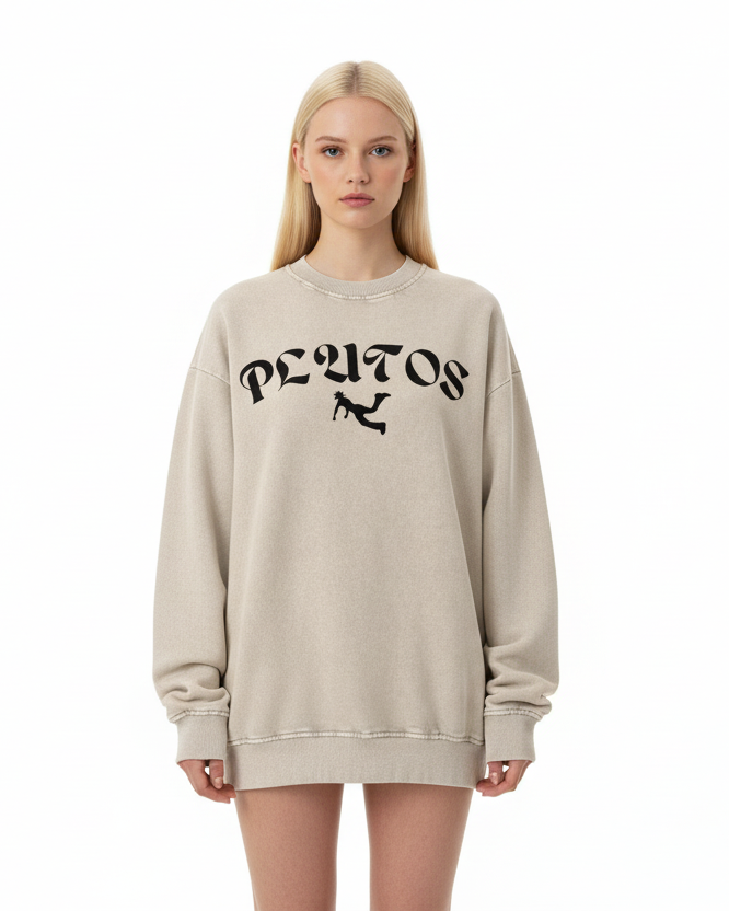 Plutos World Black Snow Washed Oversized Sweatshirt