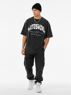 PlutosWorld White Globe Snow Washed Oversized Tee-Shirt