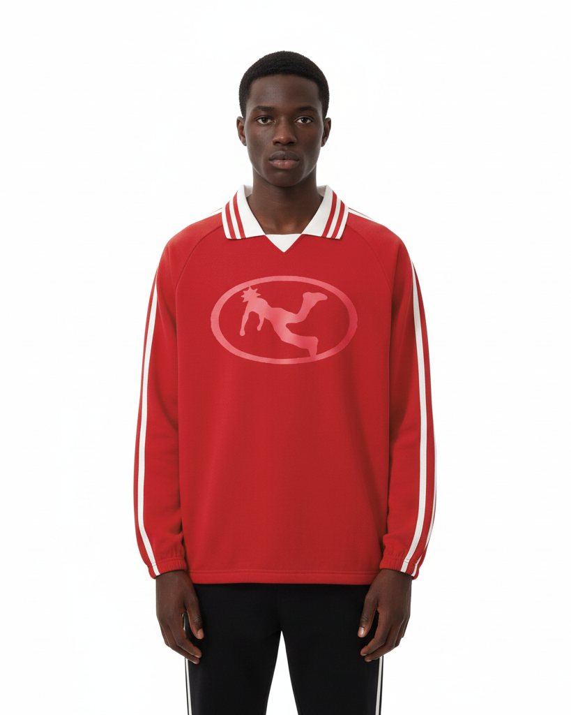 Pluto Oval Logo Striped Lapel Collar Sweatshirt