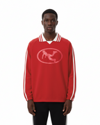 Pluto Oval Logo Striped Lapel Collar Sweatshirt
