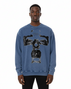 Black Pluto Face Acid Wash Oversize Long Sleeve T-Shirt
